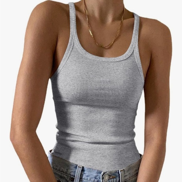 BASIC Gray Ribbed Tank Top - Picture 1 of 4